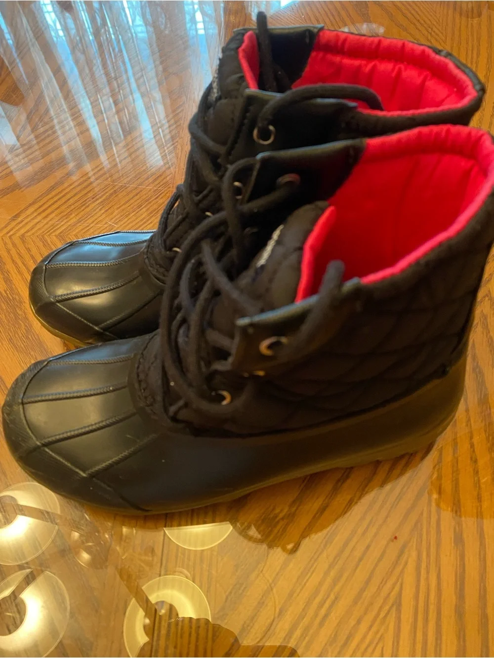 Sperry Kids Black Boots with Red Lining